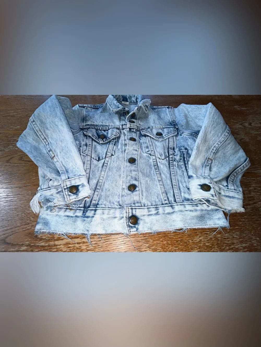 Vintage 80’s Cowden denim jacket acid stone wash, trucker-style , size 10 youth